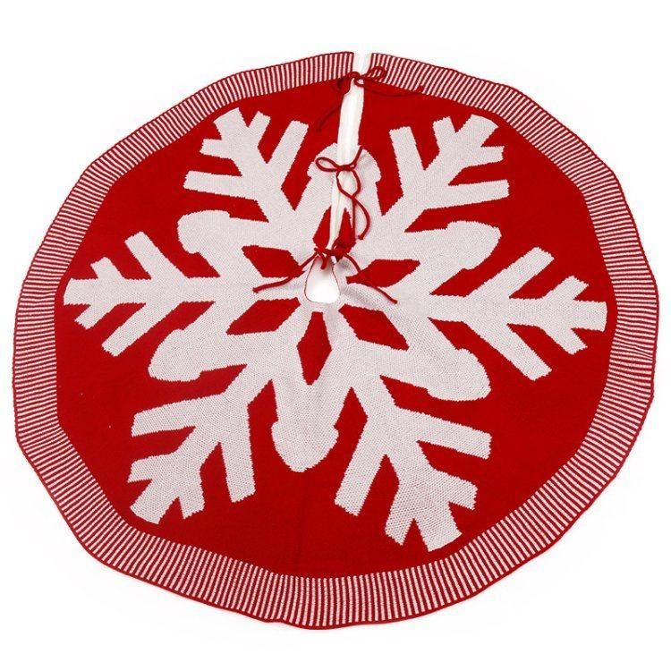 2022 New Christmas Tree Skirt Knitted Snowflake Pattern Christmas Ornament 120cm Red and Grey Christmas Tree Skirt