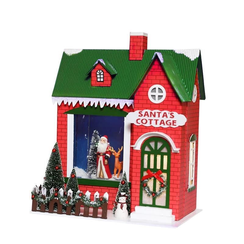 New Shopping Mall Hotel Window Holiday Decorations Decorations Christmas Scene Props Drifting Snow Music Mini Cardboard House Ornaments