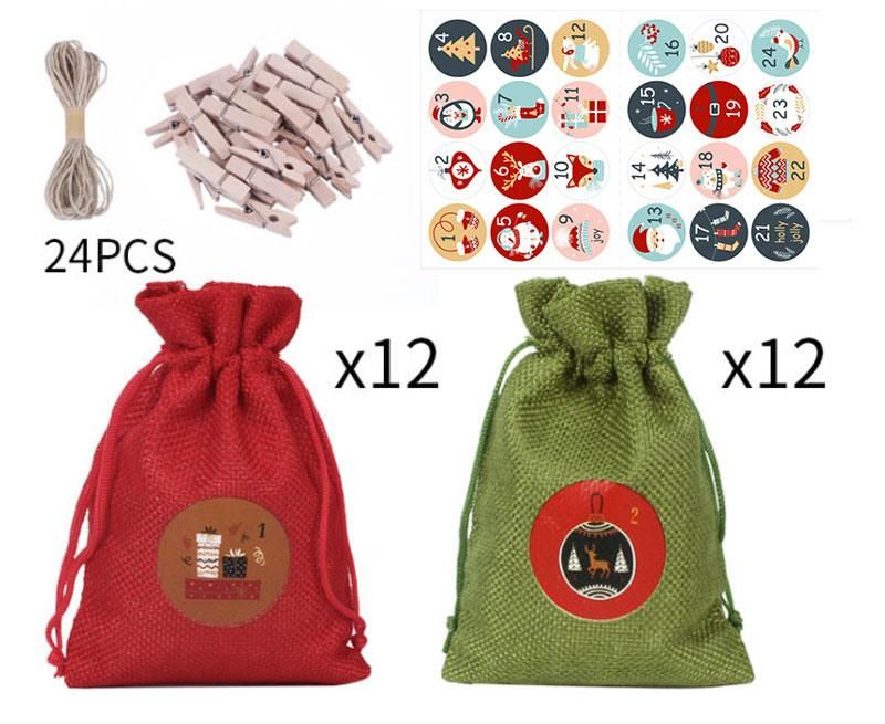 2021 Christmas Decorations 24 Christmas Advent Calendar Countdown Sets Cotton Drawstring Gift Bag