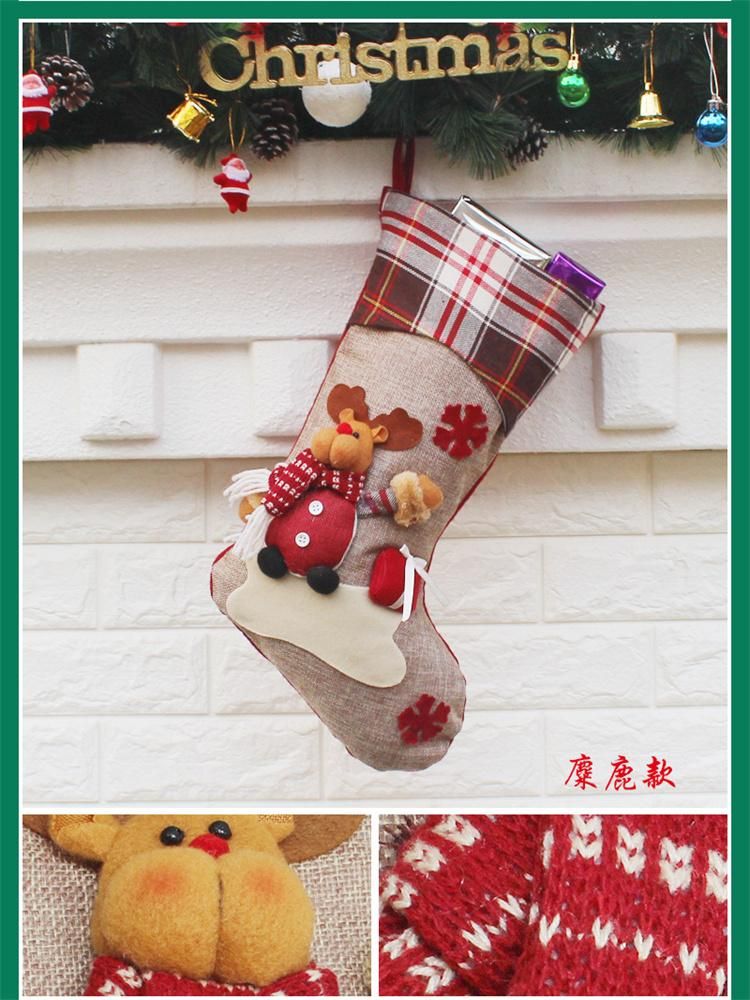 Wholesale Cotton Christmas Decorations New Year Gifts Santa Snowman Elk Socks Christmas Gift Bag for Kids