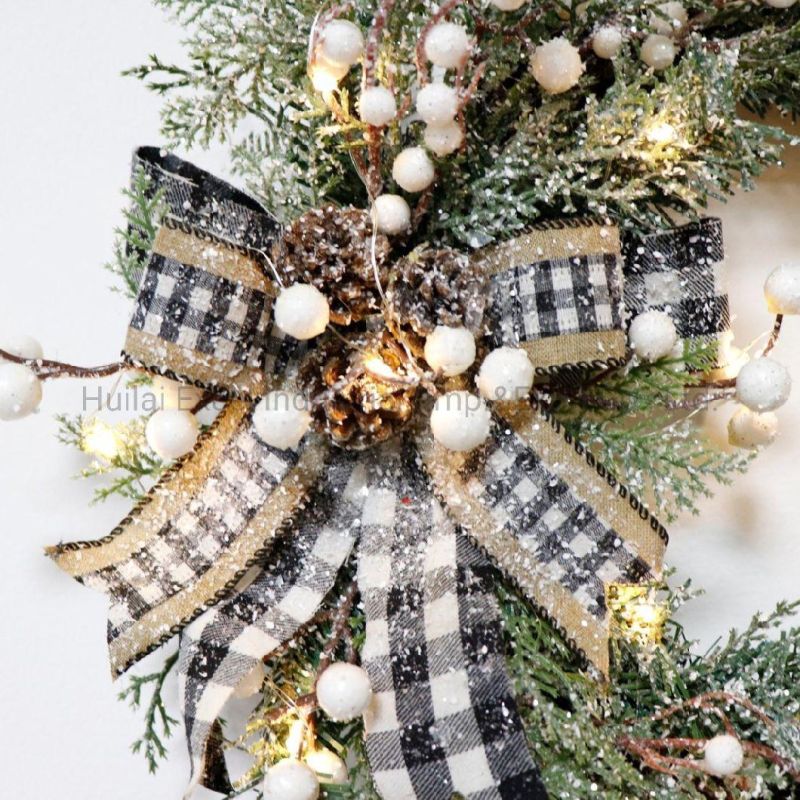 14 Inch Rattan Wreaths White Berry Circle Decor Wicker Wreaths with LED Light
