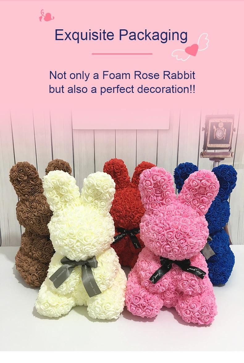 Amazon Easter Hare PE Flower Rose Easter Rabbit Girlfriend Gift Valentines Gift Rose Bunny Rose Bear China Manufacturer 45cm