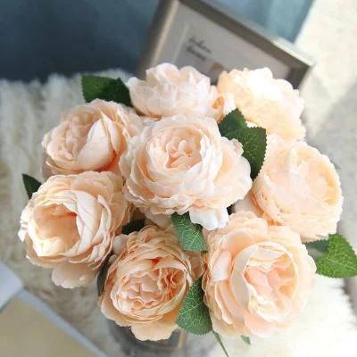 Artificial Peonies Flower Silk Peony Bouquet Persian Rose with Eucalyptus Leaves for Home Wedding Party Decoration