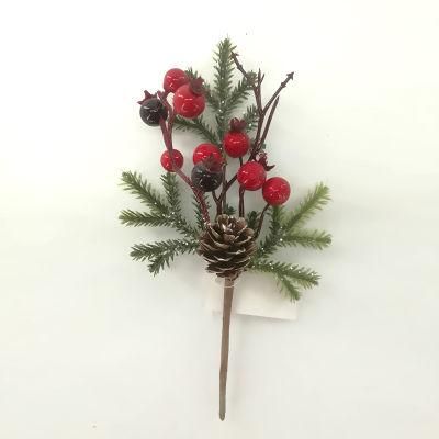 Christmas Decoration Flowers Arrangement White Edge Leaves Red Fruit String Cuttings Home Decoration