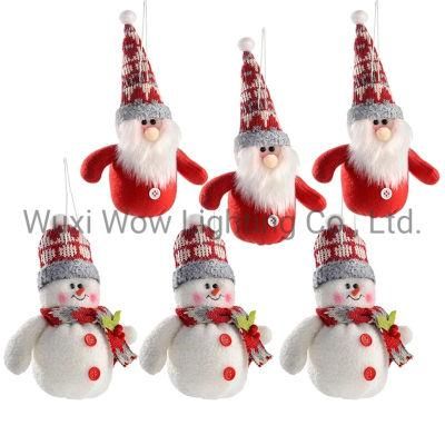 Hanging Santa and Snowman Christmas Decoration 15 Cm - Red/White Set of 6 - Red