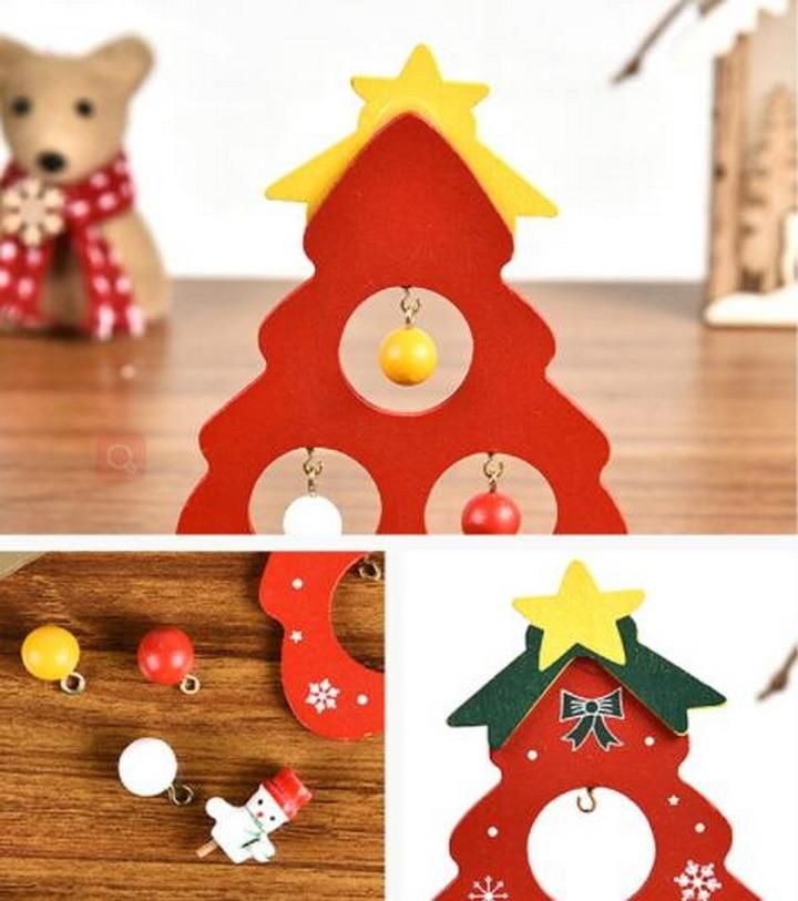 Children′s DIY Toys Wooden Christmas Tree Presents Tabletop Ornaments