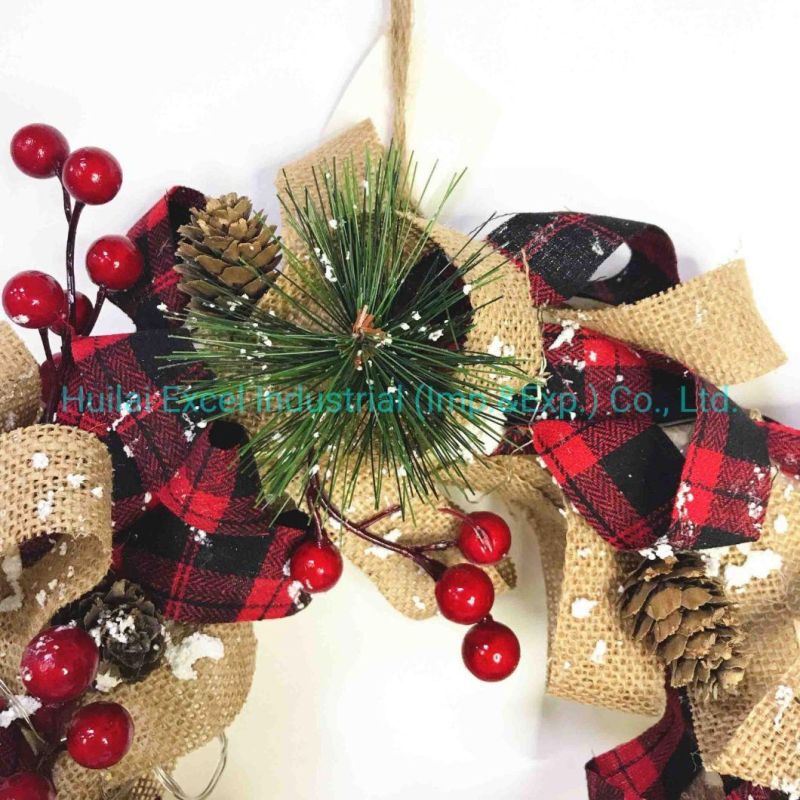 Christmas Burlap Wreath Polyfoam Garland with LED Light Decoration Wreath