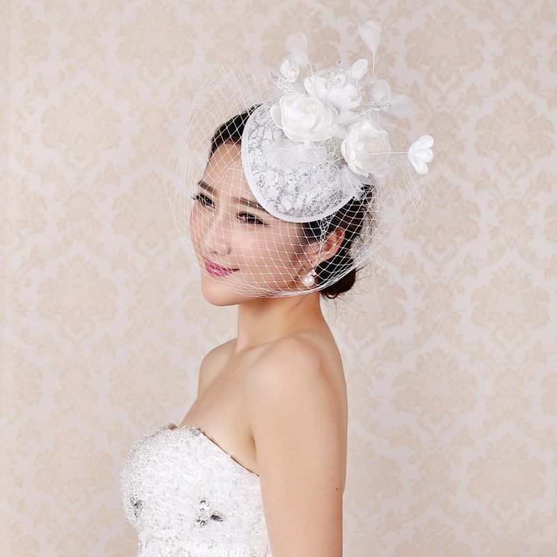 Women Church Fancy Dress Hats Bride Headdress Bridal Flower Decorative White Wedding Hats