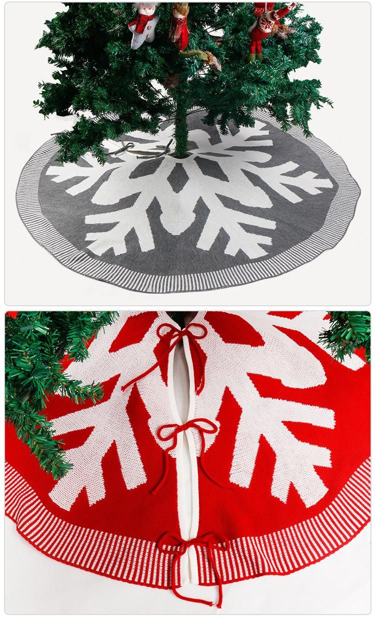 2022 New Christmas Tree Skirt Knitted Snowflake Pattern Christmas Ornament 120cm Red and Grey Christmas Tree Skirt