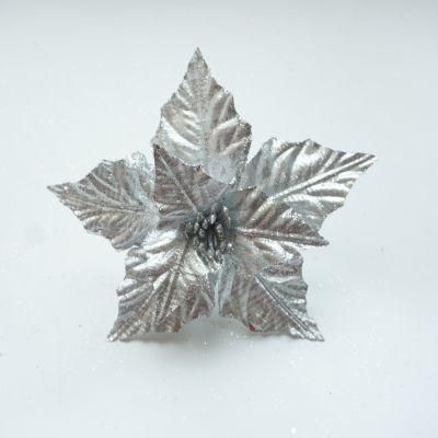 Silver Artificial Xmas Golden Silver Color Poinsettias or Christmas Decoration