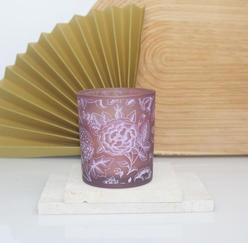 High Quality Purple Frosted Silk Screen Design Glass Candle Gift