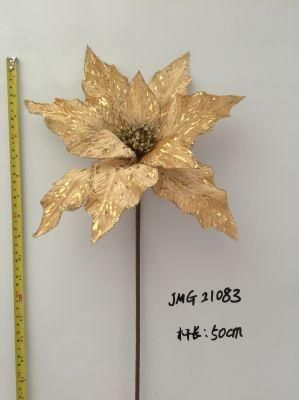 Ytcf083 Golden Christmas Poinsettia Flowers with Glitter Center Artificial Flower