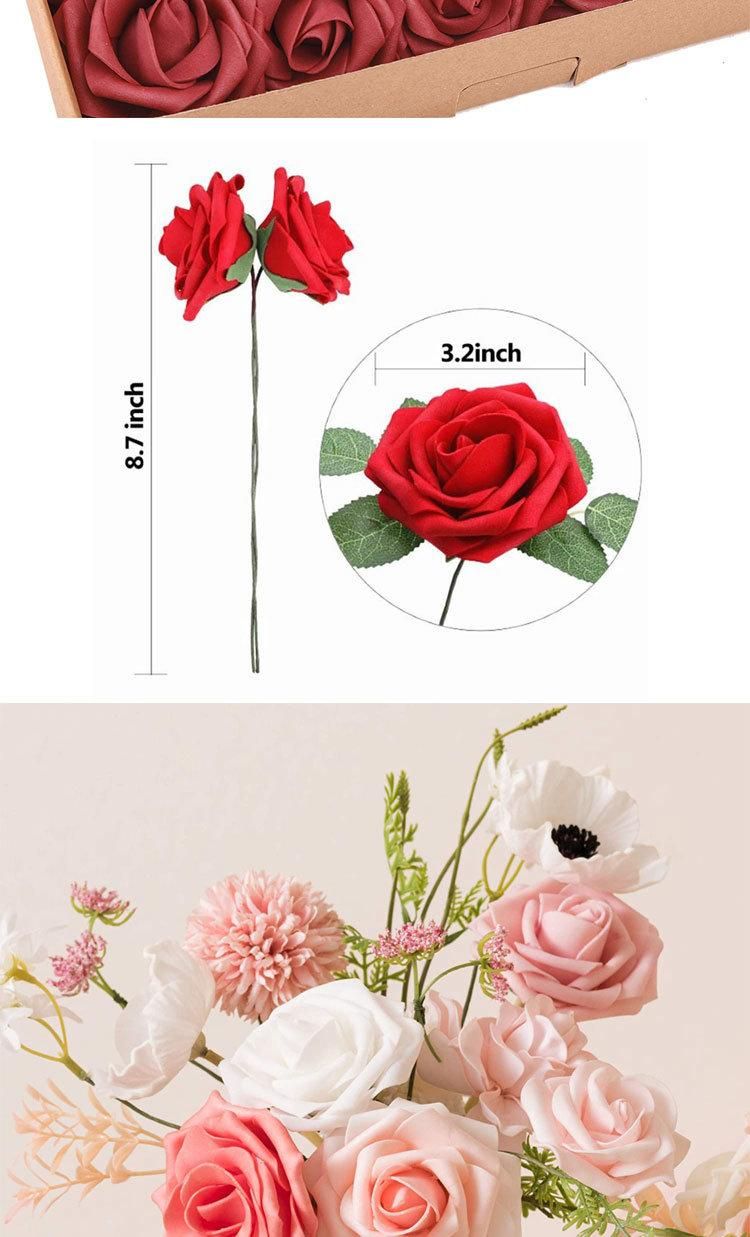 Amazon Hot Sale 8cm Foam 25PCS/50PCS Soft High Quality Latex Foam Rose Flowers Real Touch Showsea Wedding Decoration Centerpieces Artificial Flowers