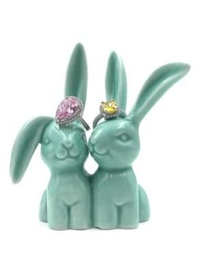 2PCS Easter Day Table Decoration Ceramic Bunny with Easter Egg Carrot