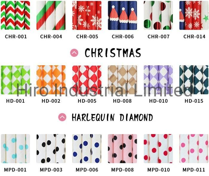 Eco-Friendly Biodegradable Paper Straw with Colorful Christmas Party Decoration Straws