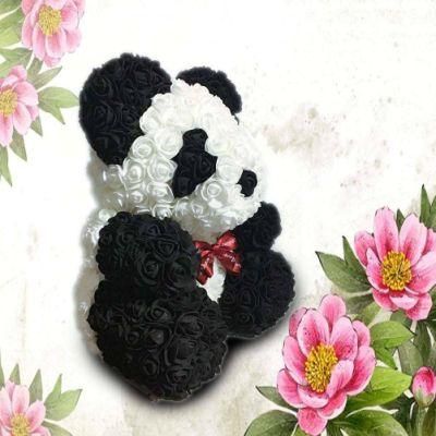 Wholesale Elegant 25cm PE Foam Rose Bear Panda with Heart PVC Gift Box Rose Panda Gift Box for New Year Gifts