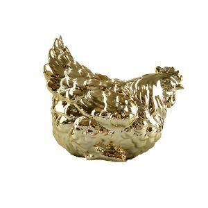 Plating Gold Ceramic Rooster Shape Coin Bank for Home Decoration