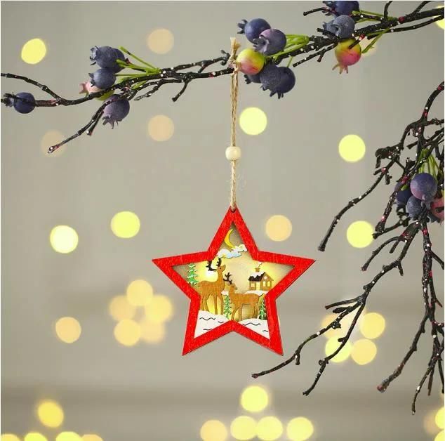 Christmas Tree Decorations Luminous Wooden Color Ornaments Christmas Tree Pendant