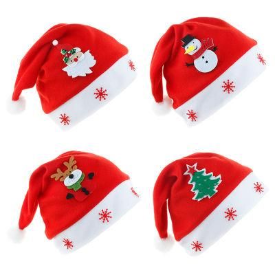 New Flannelette Cartoon Hat Christmas Decorations Felt-Patterned Hat Santa Hat Holiday Party Cap