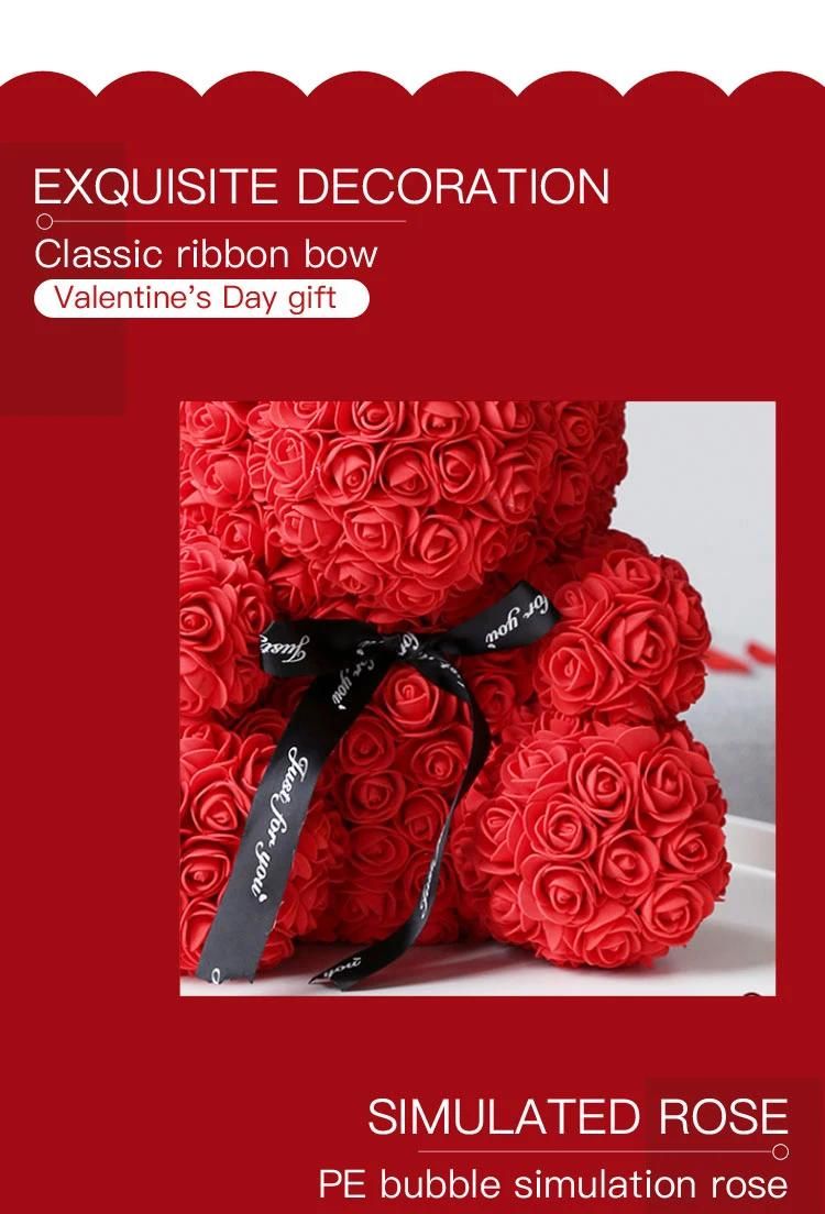 Multiple Colour 25cm Valentine′s Forever Eternal Flower Preserved Christmas Rose Teddy Rose Bear with Gift Box