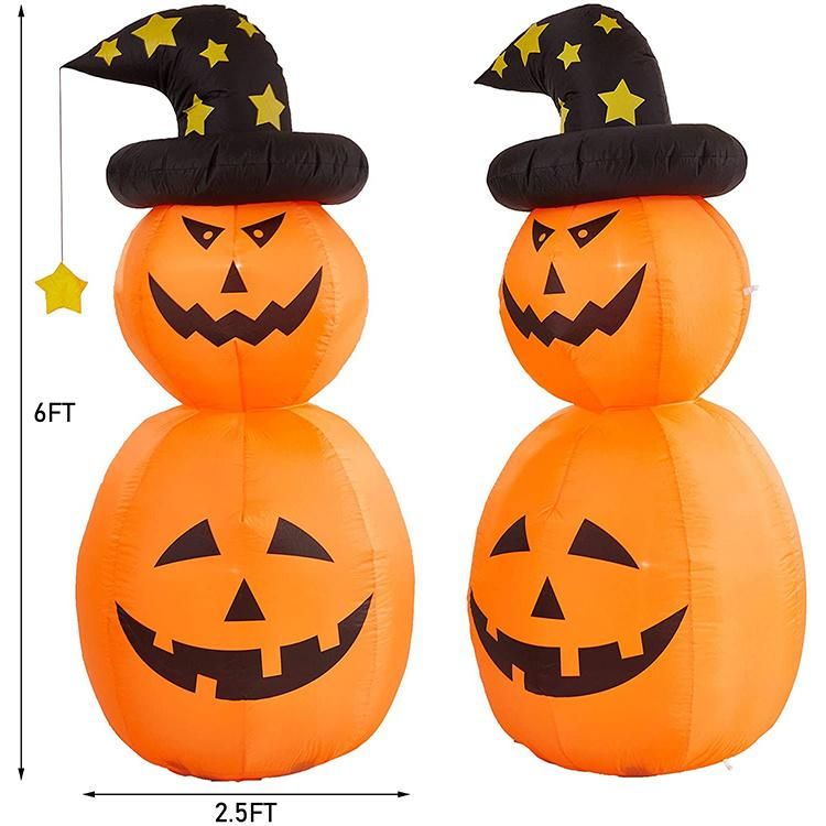 Happy Halloween Indoor and Outdoor Inflatable Double Layer Pumpkin with Black Hat
