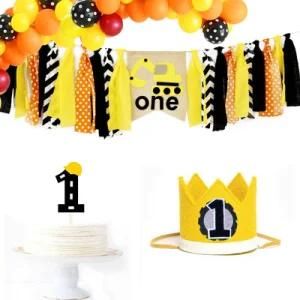 Boy 1st Birthday Theme Decoration Supplies Crown Cake Insert Banners Party Props