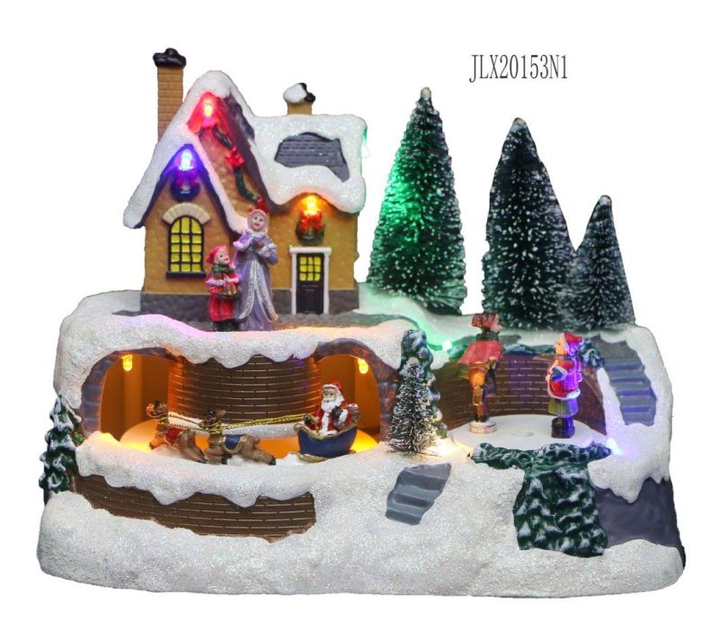 Xmas Animated Polyresin Christmas LED Village Model with Camper