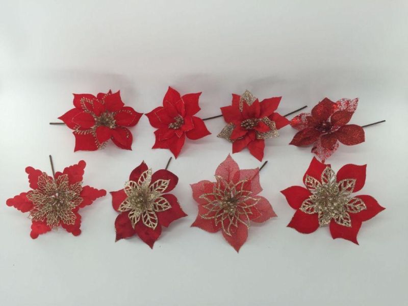 New Design Gold Fabric Artificial Christmas Flower