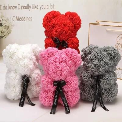 Wholesale 25cm Red Roses Flower Foam Teddi Bear Best Valentines Day Gift for Girlfriend Rose Bear Artificial Flower Bear