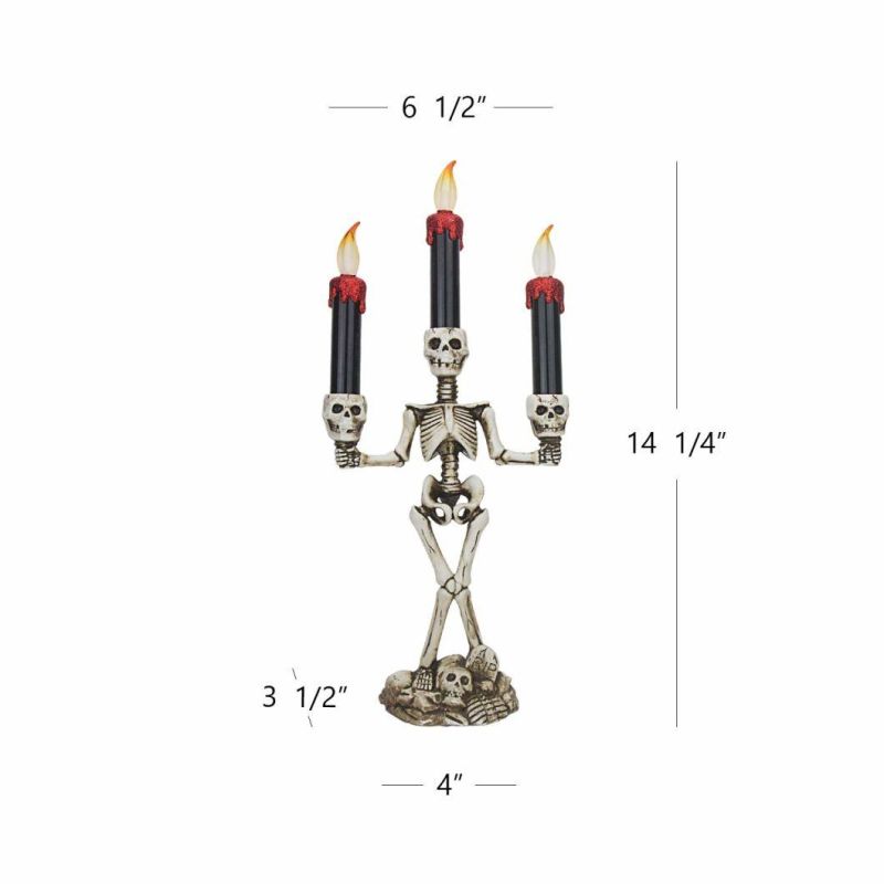 Gmt-10319 Triple LED Halloween Candles Flameless and Skeleton Candle Holder Stand for Skull Halloween Decoration and Haunted House Decor