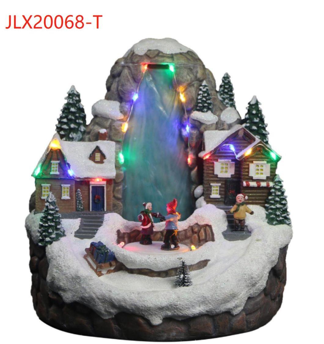 Fiber Optic Animated Lighted Winter Snow Christmas Village Holiday Indoor Decor for Home with Moving Couple and Train