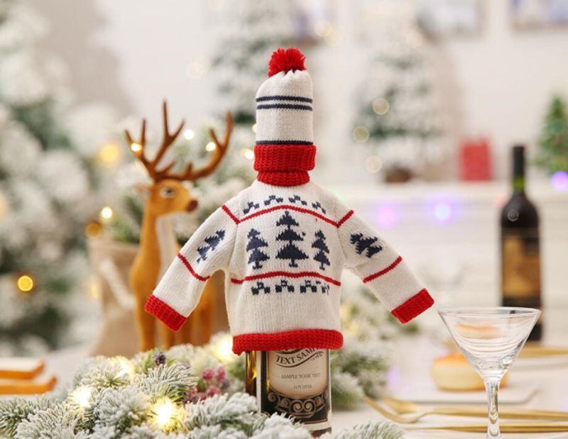 Hot Sale Christmas Decoration Knit Red Wine Bottle Cover Decoration