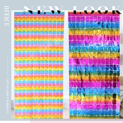 1*2m Rainbow Metallic Tinsel Square Curtains Foil Fringe Curtains Props Party Photo Backdrop for Unicorn Birthday Tie Dye Bridal Shower