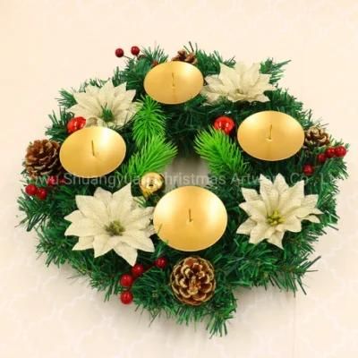 Promotional Artifical Christmas Wreath with Metal Candle Holder