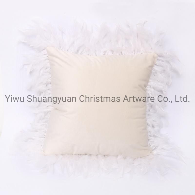 New Design Christmas Bolster Pillow with Feather for Holiday Wedding Party Home Decoration Hook Ornament Craft Gifts