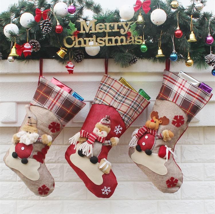 Wholesale Cotton Christmas Decorations New Year Gifts Santa Snowman Elk Socks Christmas Gift Bag for Kids