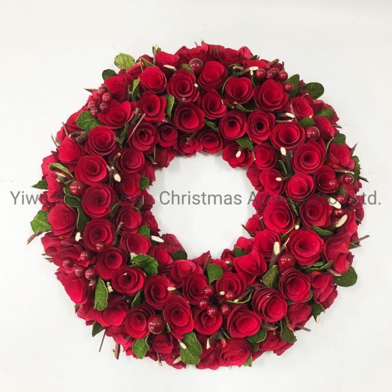 Christmas New Design Rose Wreath for Holiday Wedding Party Decoration Supplies Hook Ornament Craft Gifts