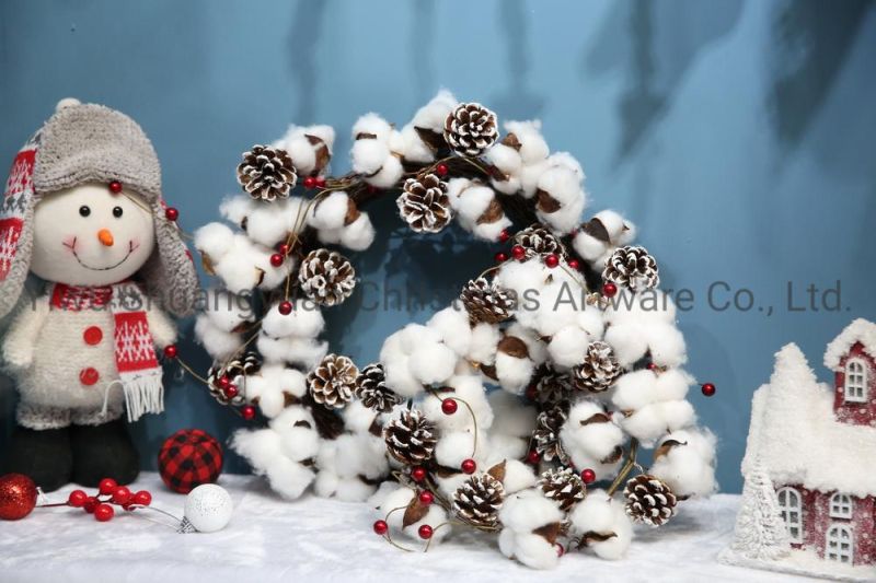 New Design Christmas Pine Needle with White Wreath for Holiday Wedding Party Decoration Supplies Hook Ornament Craft Gifts