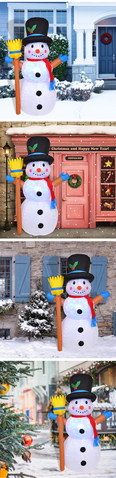 Smile Custom Size White Color Inflatable Snowman with Hat and Colorful LED Light