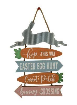 New Arrival 11 Inch Easter Wood MDF Plaque with Bunny Carrot Designs