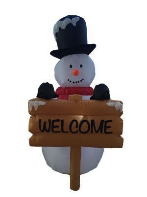 4FT Christmas Inflatable Christmas Snowman with Signage, Inflatable Yard Decorations with LED Lights