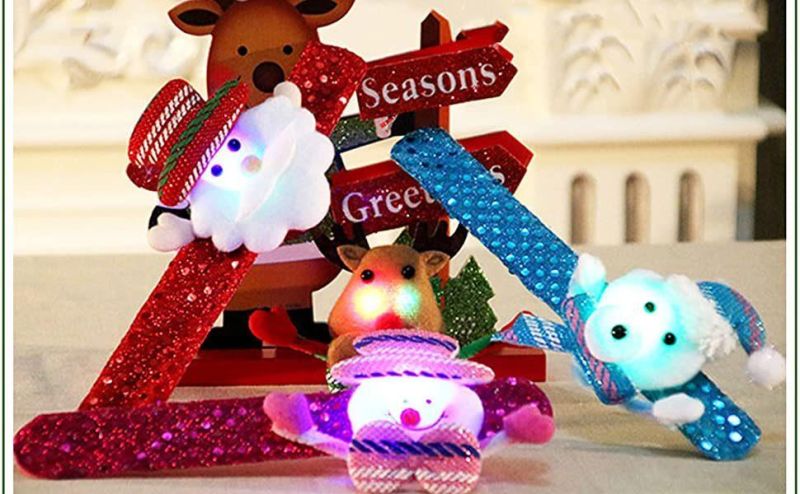 Christmas Slap Bracelets LED Light Christmas Santa Claus Snowman Reindeer Slap Bracelets Wristband for Kids Christmas Decorations Christmas Gifts