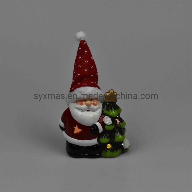 New Design Ceramic Candle Shape Chirstmas Santa with Lights for Home Decoration