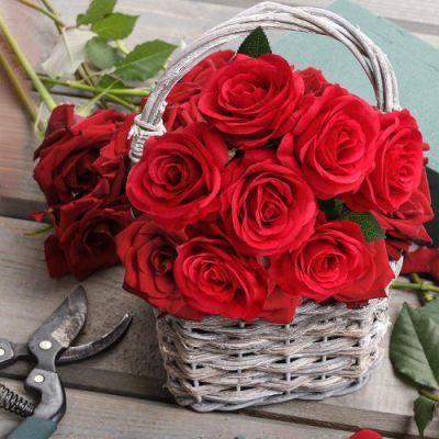 High Quality Real Touch Silk Red Roses Artificial Velvet Rose Flower for Wedding Decoration