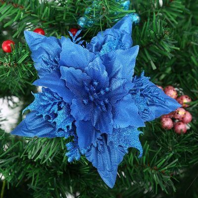 Christmas Glitter Poinsettia Artificial Wedding Flowers Christmas Flowers Decoration Ornaments