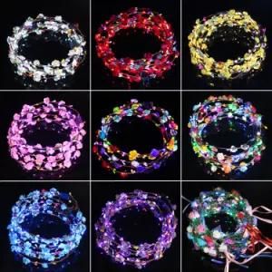 LED Flashing Tiara Rattan Colorful Boho Flowers Hairband Hawaii Lei Glowing Head Wreaths Girls Women Party Decoration Headbands Headwear