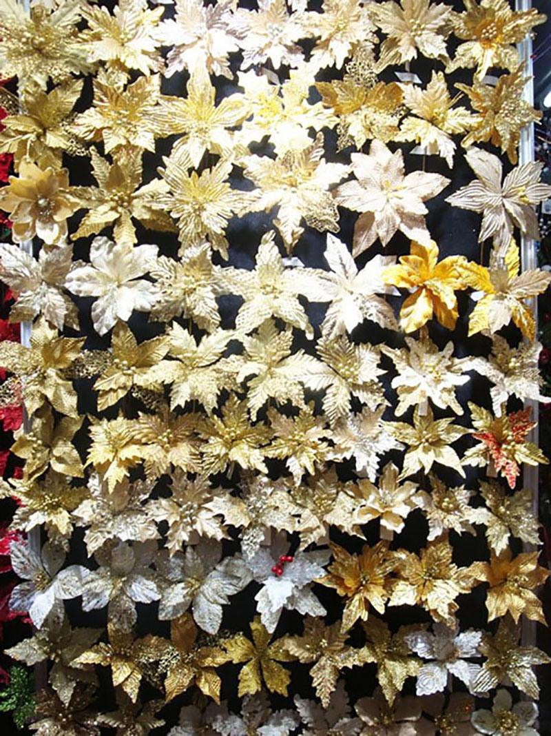 Glitter Artificial Poinsettia Flowers Christmas Wreath Christmas Tree Flowers Ornaments