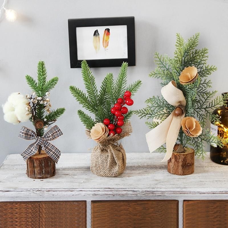 Small Tabletop Christmas Tree with Red Berries Desk Decorations