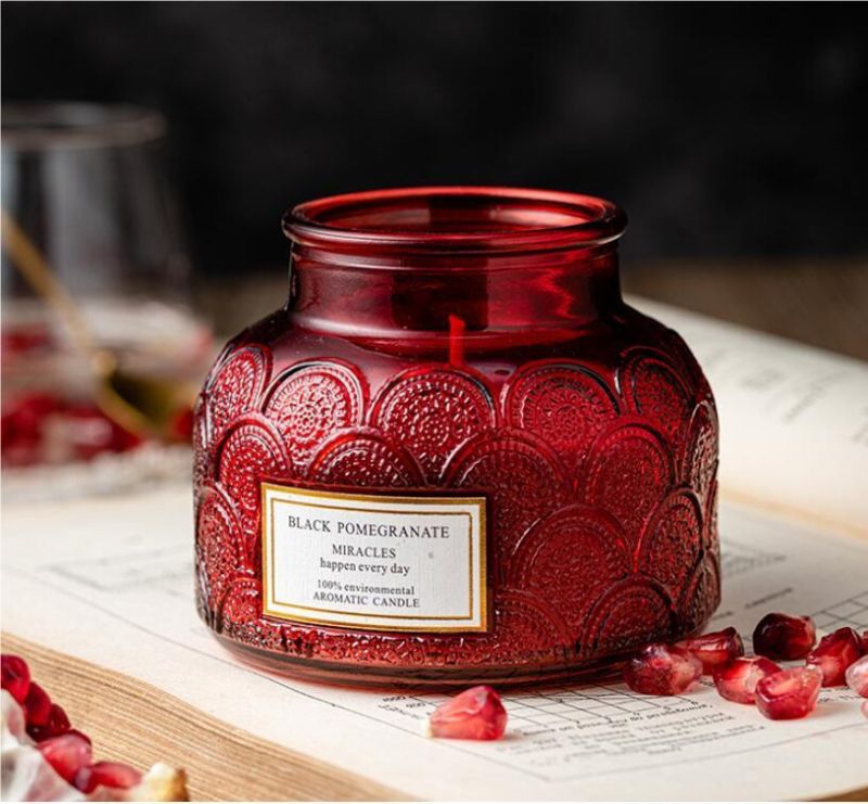 Wholesale Mult-Colored Glass Candle Jar Emboss Flower Candle Holder