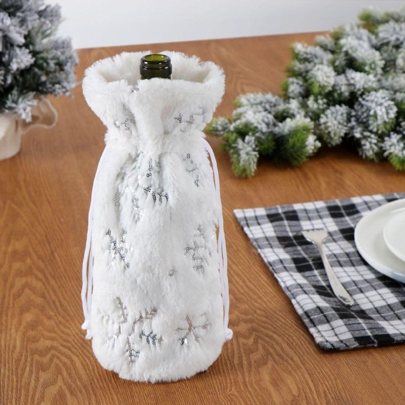 Foreign Trade Christmas New Products Champagne Bottle Set Christmas Red Wine Set Table Decoration White Plush Bottle Bag